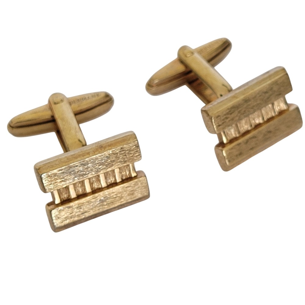 Christian Dior Vintage Gold Tone Textured Bar Cufflinks Made in Germany